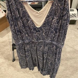 Size large blue and white paisley romper